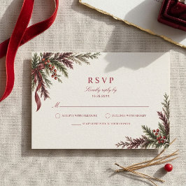 クリスマスのグリーン 紅と緑の結婚式RSVPカード 出欠カード