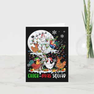 クリスマスのグループサンタエルフひよこチーム クリスマスツリーにいるニワトリ カード