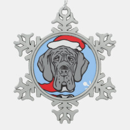 クリスマスのグレートデンマーク顔 スノーフレークピューターオーナメント