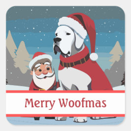 クリスマスのグレートデン スティッカー メリーウーフマス スクエアシール
