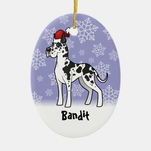 クリスマスのグレートデーン(あなたのペットネームを加えて下さい) セラミックオーナメント (正面)