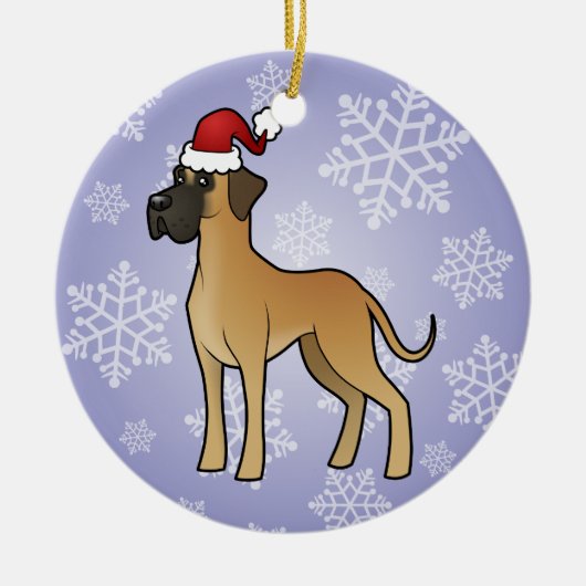クリスマスのグレートデーン セラミックオーナメント (正面)