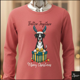 クリスマスのグレートデーン+トナカイギフトグラフィック トライブレンドTシャツ