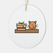 クリスマスのケーキを持つ猫 セラミックオーナメント (左)