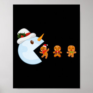 クリスマスのゲーマーおもしろビデオゲームの雪だるまジンジャーを食べる ポスター