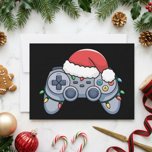 クリスマスのゲーマー コントローラー サンタの帽子 ライト シーズンカード