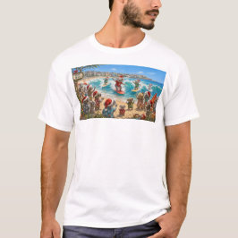 クリスマスのコアラがボンダイビーチでサーフィン Tシャツ