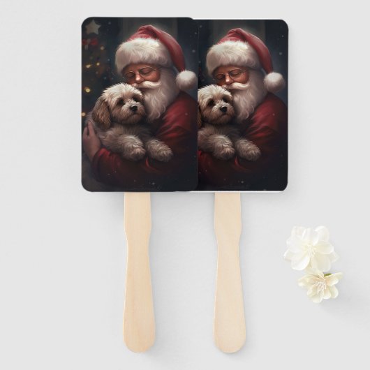 クリスマスのコカプーとサンタクロース ハンドファン (正面&裏面)