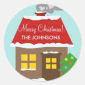 クリスマスのコテッジの雪の家のカスタムな冬休み ラウンドシール (正面)