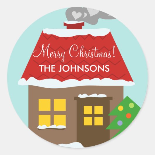 クリスマスのコテッジの雪の家のカスタムな冬休み ラウンドシール (正面)