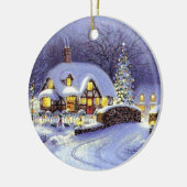 クリスマスのコテージ セラミックオーナメント (左)