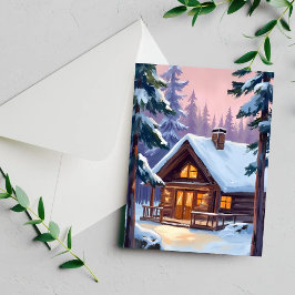 クリスマスのコテージ 冬の雪に覆われた森 シーズンカード