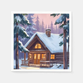 クリスマスのコテージ 冬の雪の森のホリデーシーズン スタンダードカクテルナプキン