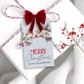 クリスマスのコマドリの鳥とベリーの枝 ギフトタグ