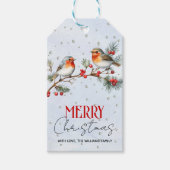 クリスマスのコマドリの鳥とベリーの枝 ギフトタグ (正面)