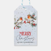 クリスマスのコマドリの鳥とベリーの枝 ギフトタグ (裏面)