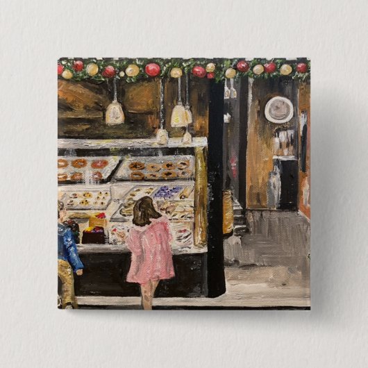「クリスマスのコラッシュ」絵画はTherese Kramer著 缶バッジ (正面)