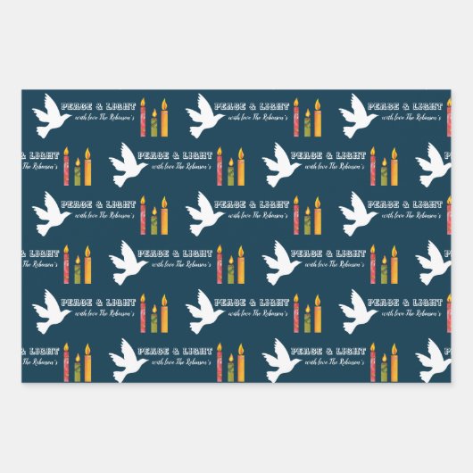 クリスマスのコラージュのキャンドルは軽い平和をカスタム行う ラッピングペーパーシート (正面2)