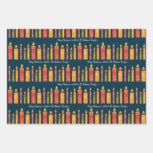 クリスマスのコラージュのキャンドルは軽い平和をカスタム行う ラッピングペーパーシート (正面)