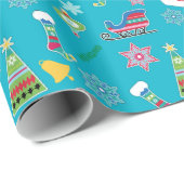 クリスマスのコラージュのパターン（青） ラッピングペーパー (ロールコーナー)