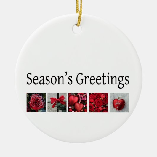 クリスマスのコラージュ（赤） セラミックオーナメント (正面)