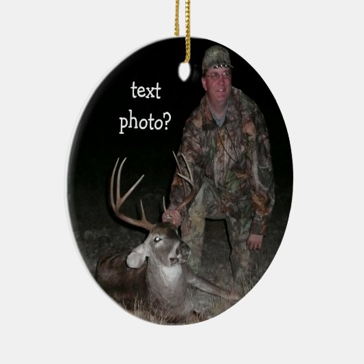 クリスマスのコレクションのシカのハンターは写真を加えます セラミックオーナメント (右)