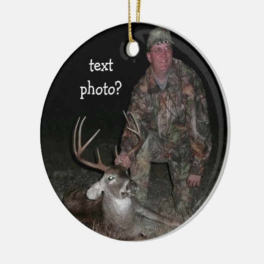 クリスマスのコレクションのシカのハンターは写真を加えます セラミックオーナメント (左)