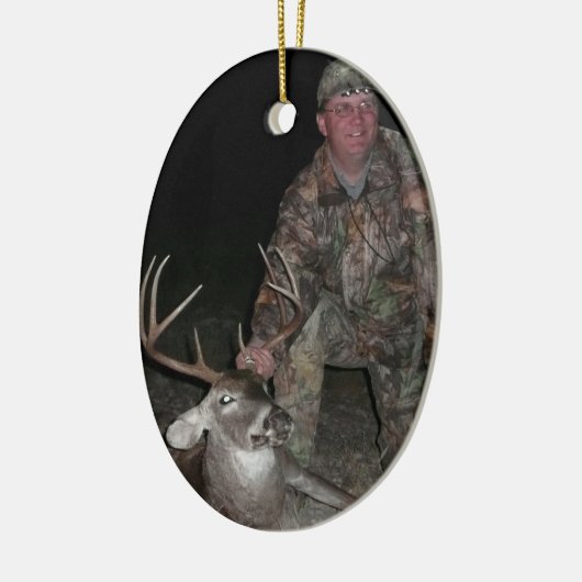 クリスマスのコレクションのシカの狩りは写真の文字を加えます セラミックオーナメント (左)