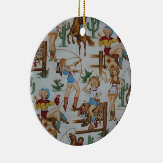 クリスマスのコレクションのレトロの女性のカーボーイ セラミックオーナメント (右)