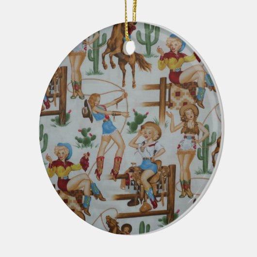 クリスマスのコレクションのレトロの女性のカーボーイ セラミックオーナメント (左)