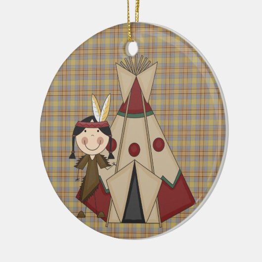 クリスマスのコレクションの原産のアメリカインディアンの女の子 セラミックオーナメント (左)