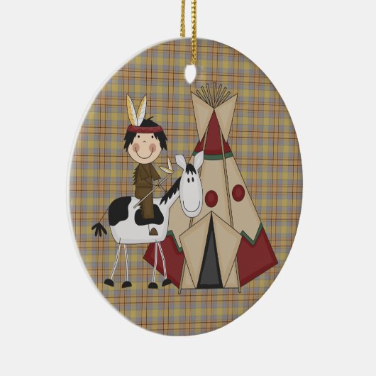 クリスマスのコレクションの原産のアメリカインディアンの馬 セラミックオーナメント (右)