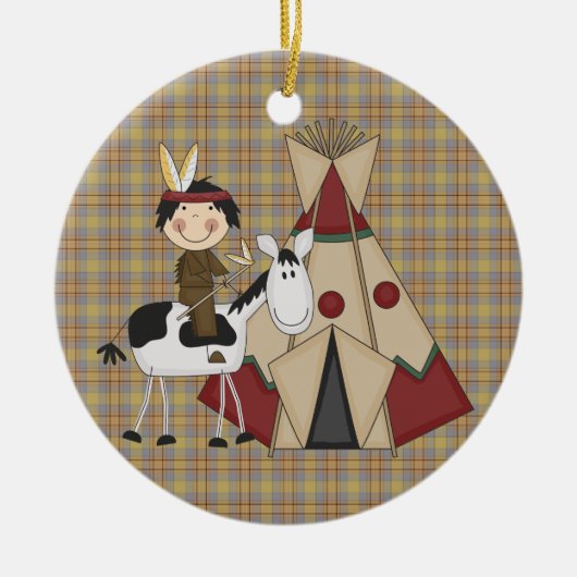 クリスマスのコレクションの原産のアメリカインディアンの馬 セラミックオーナメント (正面)