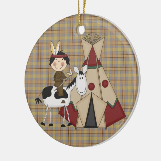 クリスマスのコレクションの原産のアメリカインディアンの馬 セラミックオーナメント (左)