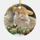 クリスマスのコーギーの子犬 セラミックオーナメント (正面)