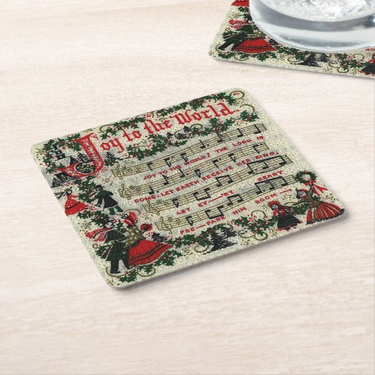 クリスマスのコースター、世界への喜び スクエアペーパーコースター (アングル)
