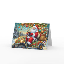 クリスマスのゴルフカートに乗ったサンタのホリデーカード