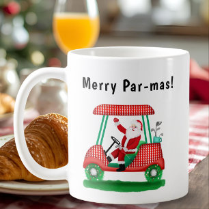 クリスマスのゴルフカートに乗ったサンタクロース コーヒーマグカップ