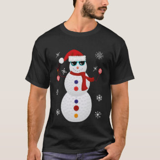 クリスマスのゴルフ雪だるまのサンタの帽子のギフト Tシャツ