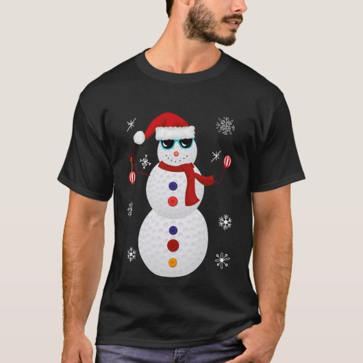 クリスマスのゴルフ雪だるまのサンタの帽子のギフト Tシャツ (正面)