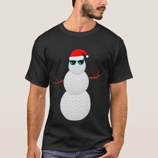 クリスマスのゴルフ雪だるまのサンタの帽子のギフト Tシャツ (正面)