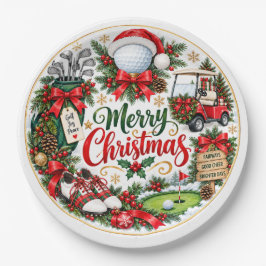 クリスマスのゴルフ 水彩のホリデーデザイン ペーパープレート