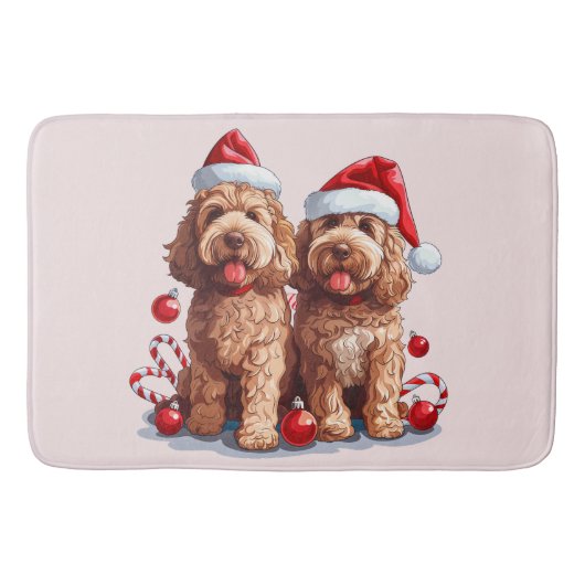 クリスマスのゴールデンドゥードル犬 バスマット (正面)