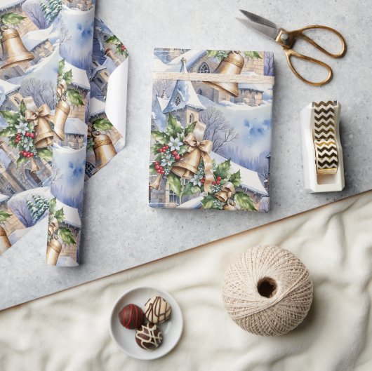 クリスマスのゴールデンベル ラッピングペーパー (クラフト)