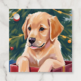 クリスマスのゴールデンレトリバーの子犬のプレゼント フェイバータグ