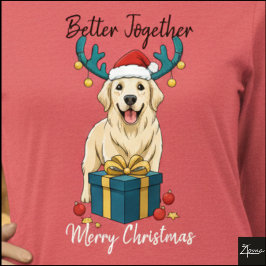 クリスマスのゴールデンレトリバーギフト グラフィックトナカイ トライブレンドTシャツ