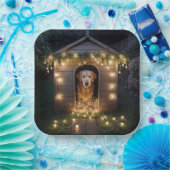 クリスマスのゴールデンレトリバー犬小屋 ペーパープレート (パーティー)