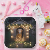 クリスマスのゴールデンレトリバー犬小屋 ペーパープレート (パーティー)