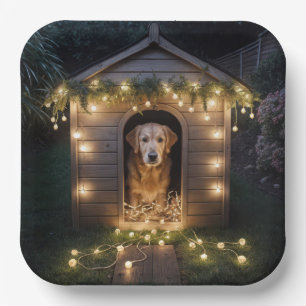 クリスマスのゴールデンレトリバー犬小屋 ペーパープレート