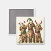 クリスマスのゴールデンレトリバー犬 マグネット (正面/裏面)